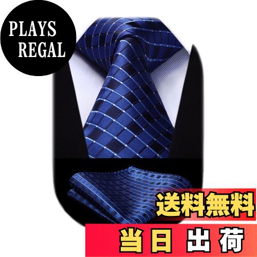 [Enlision] おしゃれ チェック柄 ネクタイ ポケットチーフ セット メンズ 結婚式 青 ネクタイ セット ビジネス紺 ネクタイ