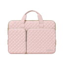MOSISO 360 保護 PCケース ラップトップバッグ、対応機種 MacBook Air 13インチ M4 M3 M2 M1/Pro 13 M2 M1、2つポケット & 取っ手付 & ベルト付き 正方形 キルティングバッグ(チョーク ピンク)