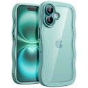 JETech iPhone 16 6.1インチ用 ウェーブ ケース かわいい 波状フレーム うねうね 耐衝撃 スマホカバー 女性用 女子向け クリア ハードPCバック (ティールブルー)