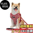 THAINハーネス&リードセット 胴輪 中型犬 引っ張り防止 唐草模様 夜間反射 サイズ調節可能(M 唐草模様赤)
