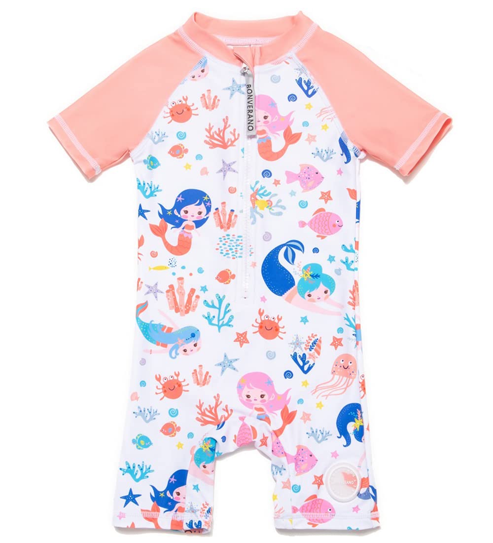 【送料無料】[Mazuliso] ベビー 水着 ラッシュガード UPF50+ UVカット 女の子 ワンピース 半袖 色：Mermaid、サイズ：9-12 Months