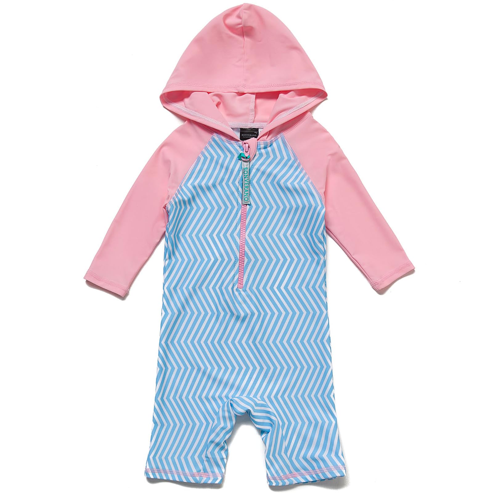 【送料無料】[Mazuliso] ベビー 水着 ラッシュガード UPF50+ UVカット 女の子 ワンピース フード付き 色：Blue Pink、サイズ：3-6 Months