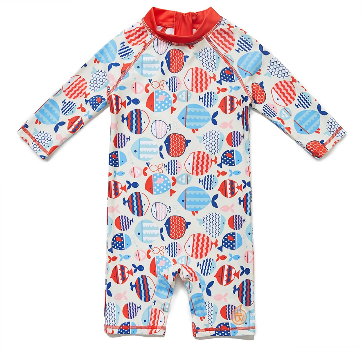 【送料無料】[Mazuliso] ベビー 水着 ラッシュガード UPF50+ UVカット 女の子 ワンピース 3/4袖 色：Colorful Fish、サイズ：3-6 Months