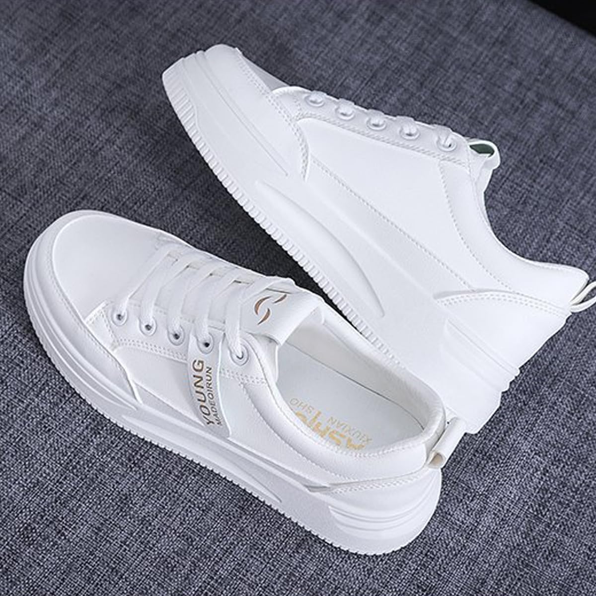 [LZZOO] スニーカー レディース ウォーキングシューズ 厚底スニーカー 白い靴 カジュアル 3CMヒール シューズ 靴 くつ 可愛い 軽量 防滑 通勤 通学 日常着用 22.5-25.0cm 色：ホワイト、サイズ：23.5 cm