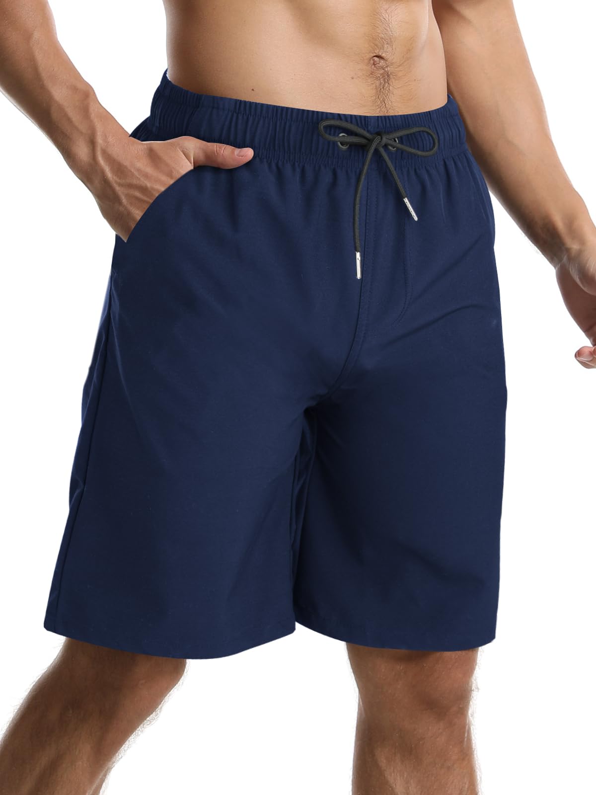 【送料無料】水着 メンズ サーフパンツ 夏 海水パンツ 膝丈 ボードショーツ スイムウェア 水陸両用 通気 速乾 メッシュインナー 大きいサイズ 色：ネイビー、サイズ：2XL