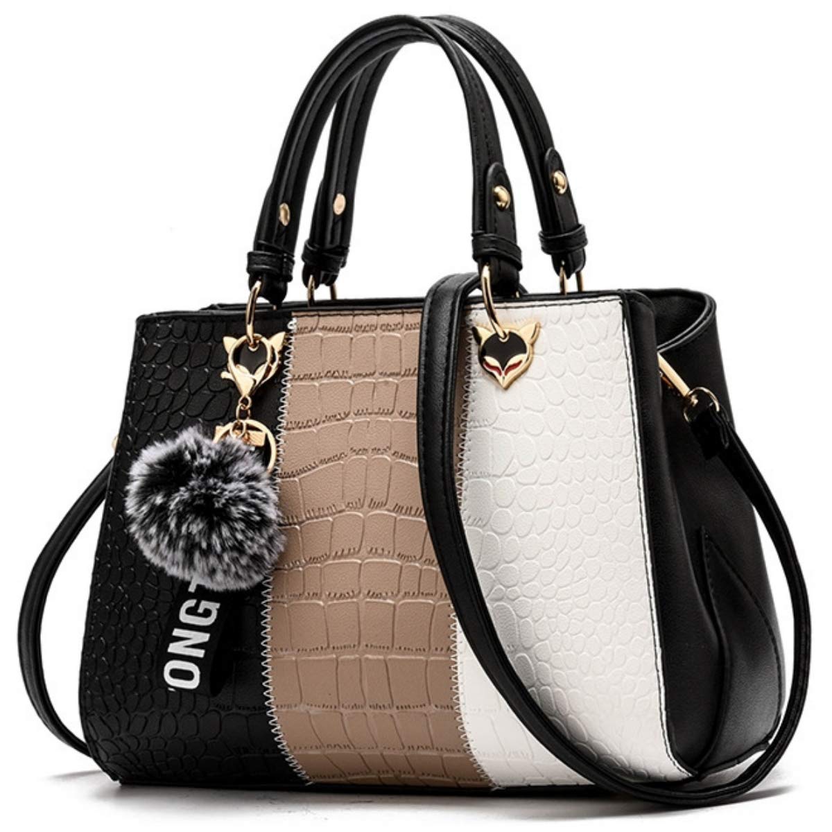 【送料無料】[Lopis] 2way ハンドバッグ レディース バッグ 人気 斜めがけ 女性 軽量 PU かわいい ショルダーバッグ 肩掛け おしゃれ 春 夏 色：ブラックC、サイズ：高さ20cm×横幅28cm×奥行