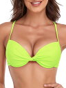 【送料無料】 【限定ブランド】 レディース ビキニトップ ツイストフロント アンダーワイヤー水着 トップス 色:ネオングリーン、サイズ:XL