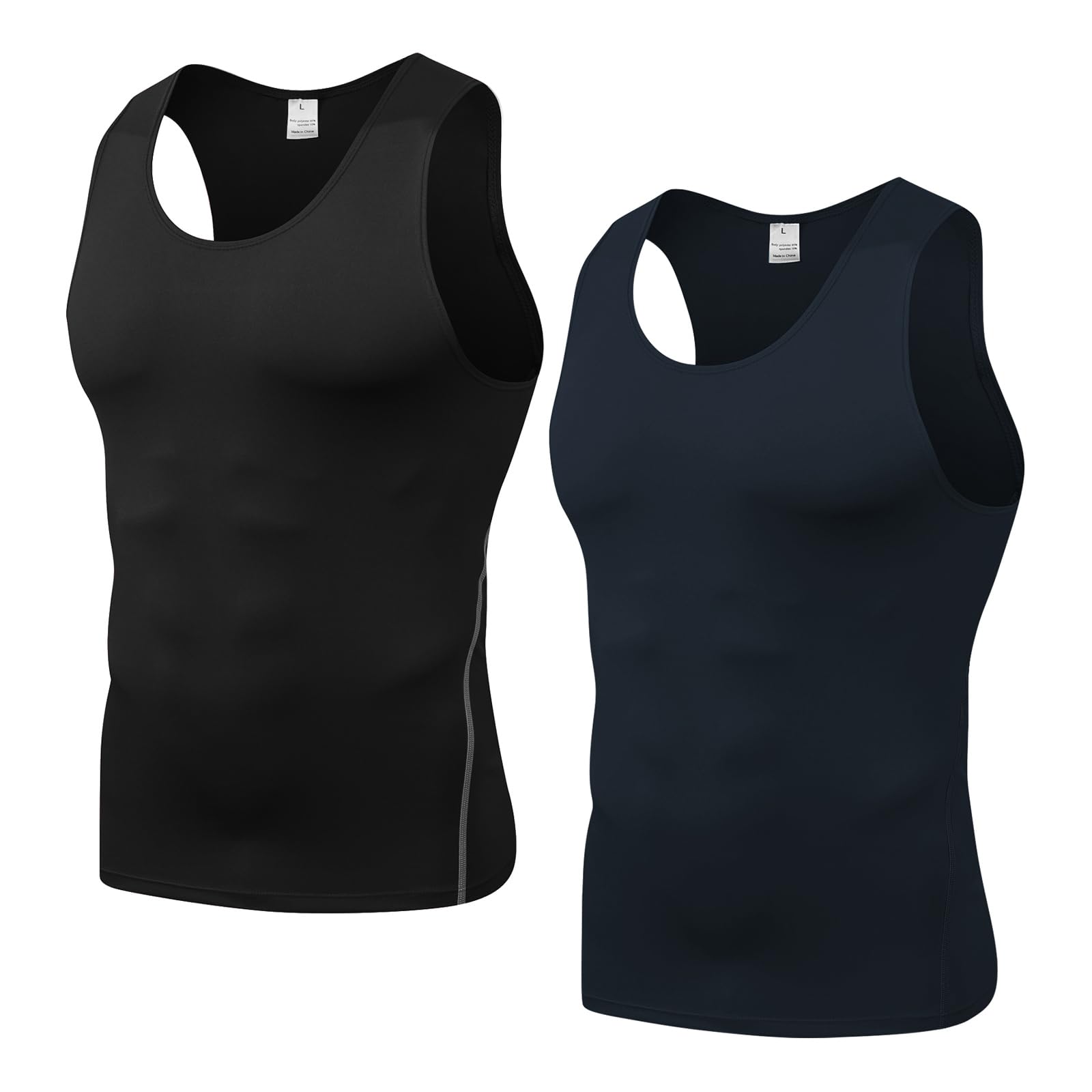 【送料無料】 タンクトップ メンズ トレーニングウェア ノースリーブ スポーツウエア 2枚組 吸汗速乾 色：ブラック+ネイビー、サイズ：L