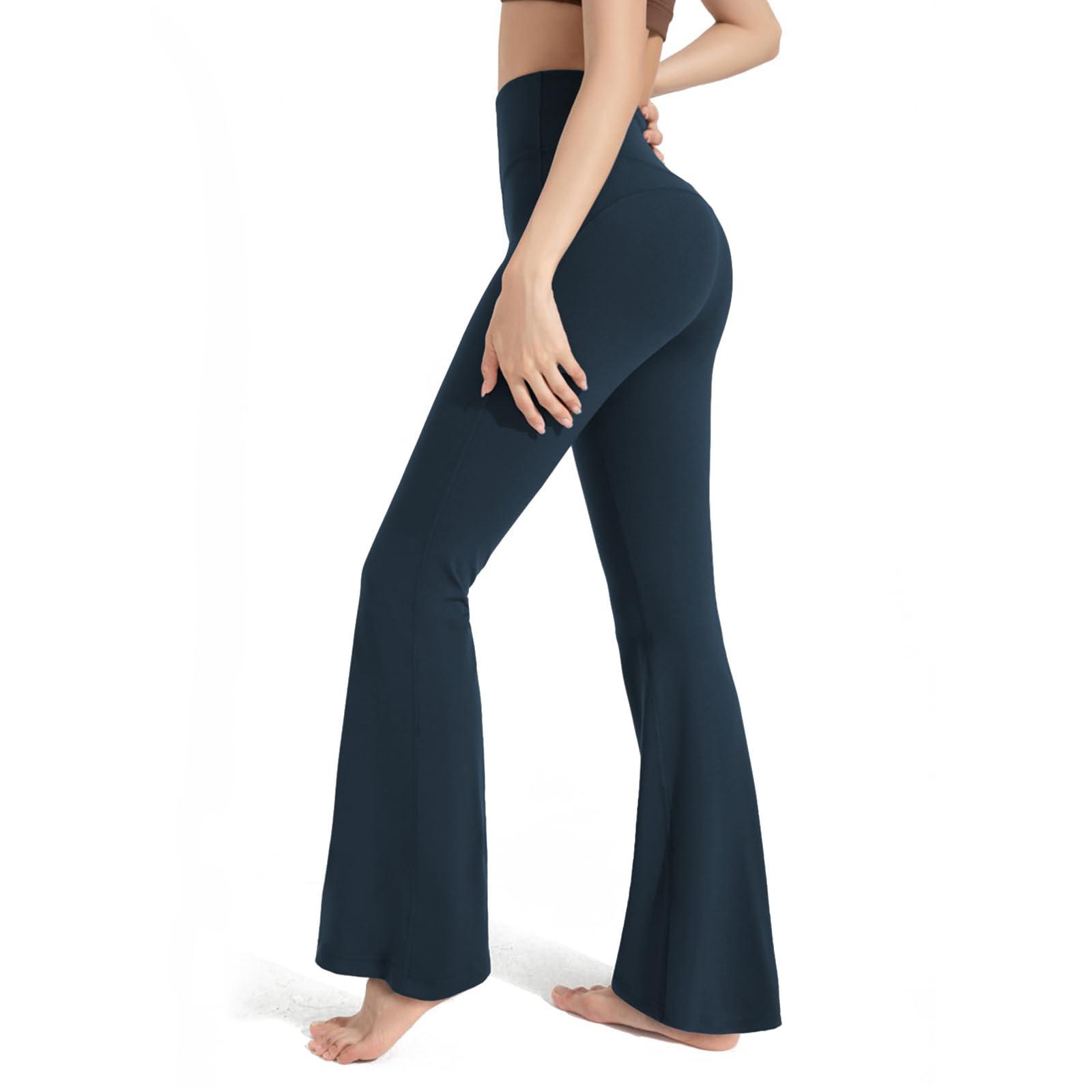 【送料無料】 ヨガパンツ レディース フレアパンツ ヨガウェア スポーツタイツ ハイウエスト タイツ スポーツレギンス 色：ネイビー、サイズ：XL