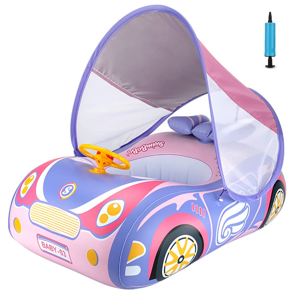 【送料無料】ベビー浮き輪 スーパースポーツカー 赤ちゃん用 足入れ浮き輪 UVカット SPF50+ 日焼け止め 取り外し可能なサンシェード ベビーフロート 水遊...