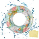 【送料無料】浮き輪 スイカ型 イチゴ型 フロート うきわ 1人乗り 子供用 大人用 キッズ 浮き具O型 強い浮力 厚く 耐久性 安定性 折りたたみ式 キラキラ 暑さ対策 プール 水遊びプールパーティー 海水浴 日光浴 ビニール補修用テープ2枚付き 60-1 色:スイカ、サイズ:60