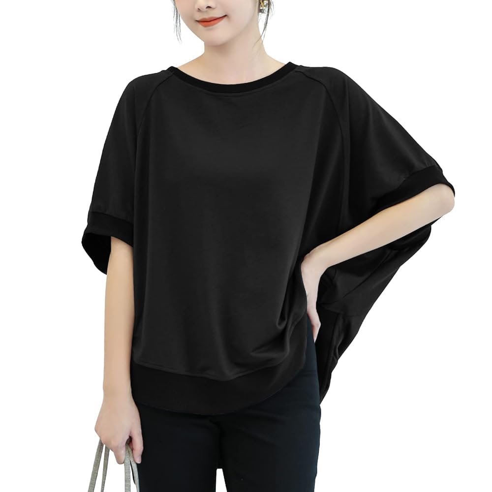 【送料無料】 Tシャツ ドルマン袖 レディース トレーナー スウェット カットソー 半袖 無地 ゆったり ..