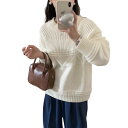 【送料無料】 ケーブルニット 厚い セーター レディース 柄 丸首 レイジースタイル 長袖 リブ プルオーバー トップス ストレッチ 大人 大きいサイズ カットソー オフィス ゆったり 着痩せ 肌触りよい 体型カバー 通勤 秋冬 色:ホワイト、サイズ:Free Size