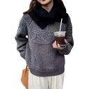 【送料無料】 ケーブルニット 厚い セーター レディース 柄 丸首 レイジースタイル 長袖 リブ プルオーバー トップス ストレッチ 大人 大きいサイズ カットソー オフィス ゆったり 着痩せ 肌触りよい 体型カバー 通勤 秋冬春 色:グレー、サイズ:Free Size