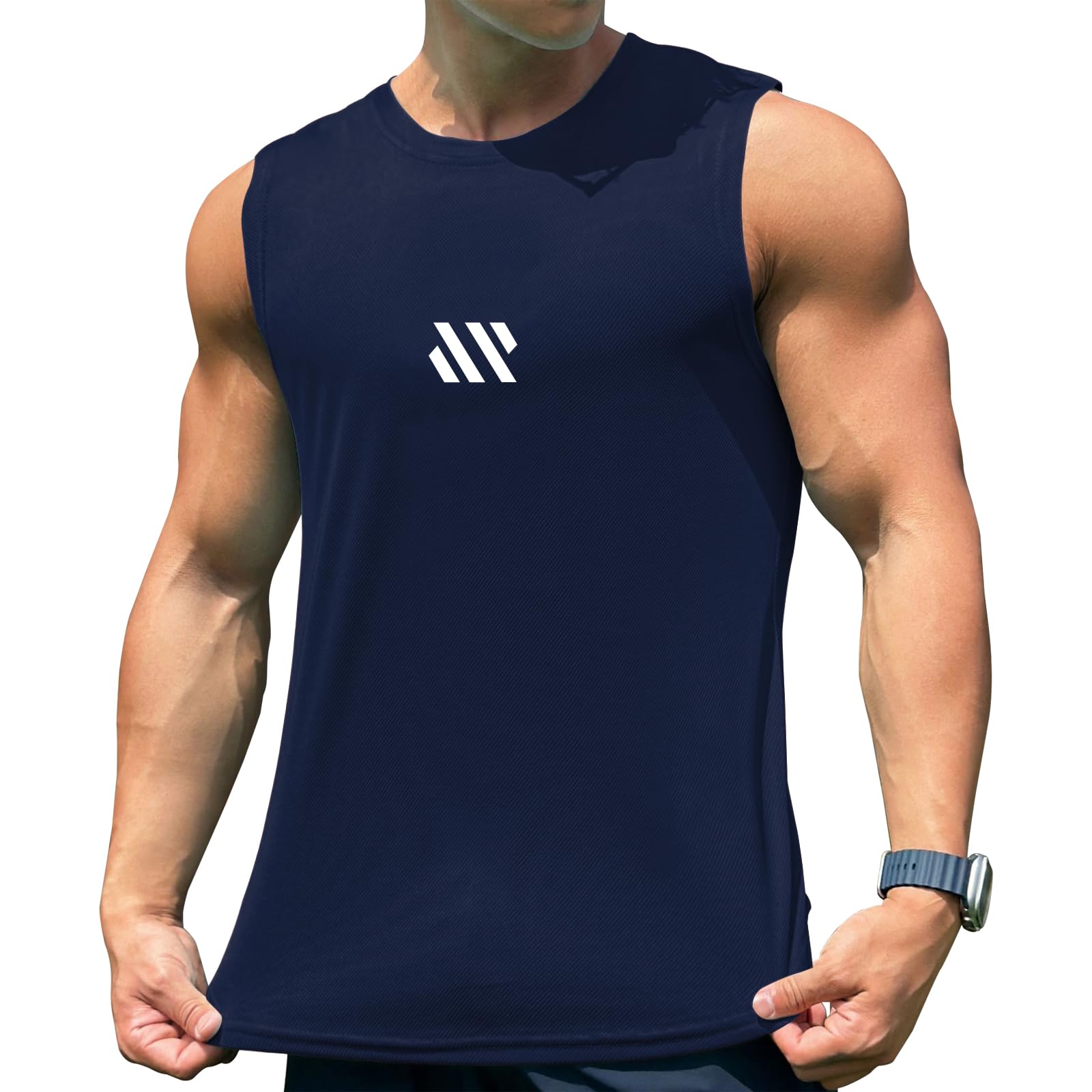 【送料無料】 メンズ タンクトップ トレーニング ノースリーブ フィットネスTシャツ 筋トレ スポーツインナー 袖なし スポーツウェア ボディビル マッスルフィット 吸汗速乾 13色 色：ネイビー、サイズ：3XL