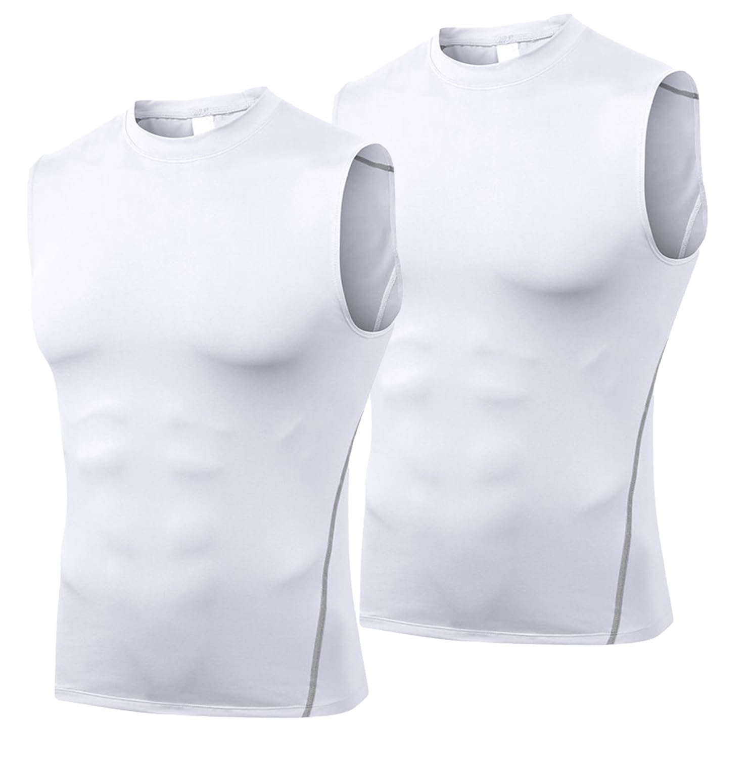 【送料無料】 コンプレッション ウェア メンズ 半袖/タンクトップ 2点セット パワーストレッチ アンダー スポーツ シャツ 通気防臭 冷感 夏用 ランニング トレーニング フィットネ 色：102タンクトップ 2点セット ホワイト、サイズ：2XL