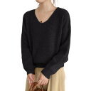 【送料無料】 セーター レディース ニット Vネック リブニット 長袖 きれいめ 柔らか 高伸縮 大きいサイズ ゆったり トップス 通勤 無地 シンプル ベースセーター 着痩せ プルオーバー カットソー オフィス 春秋冬 3色展開 色:ブラック、サイズ:Free Size