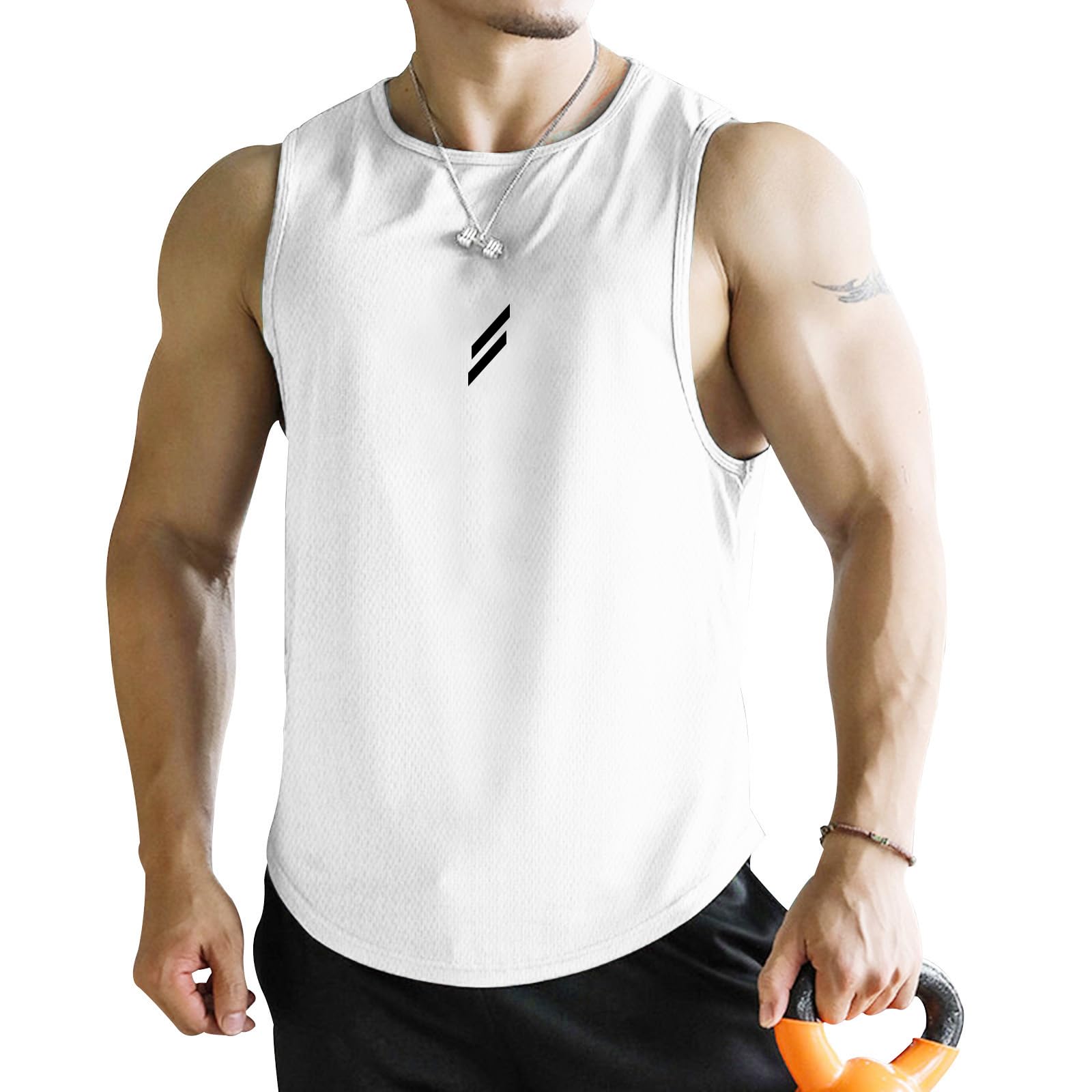 【送料無料】 メンズ タンクトップ トレーニング ノースリーブ フィットネスTシャツ 筋トレ スポーツインナー 袖なし スポーツウェア ボディビル マッスルフィット 吸汗速乾 色：ホワイト、サイズ：3XL