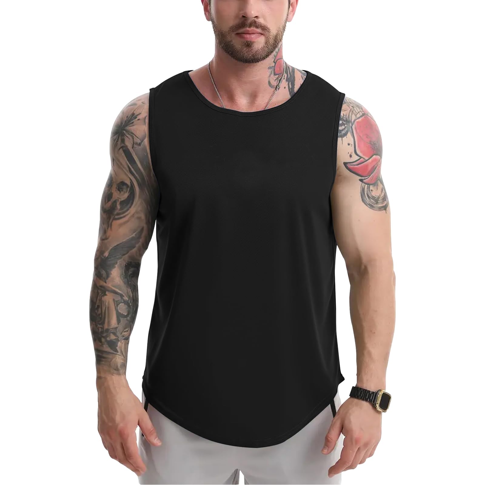 【送料無料】 メンズ タンクトップ トレーニングウェア Uネック ノースリーブ フィットネスTシャツ 筋トレ スポーツ 袖なし スポーツウェア ボディビル マッ...