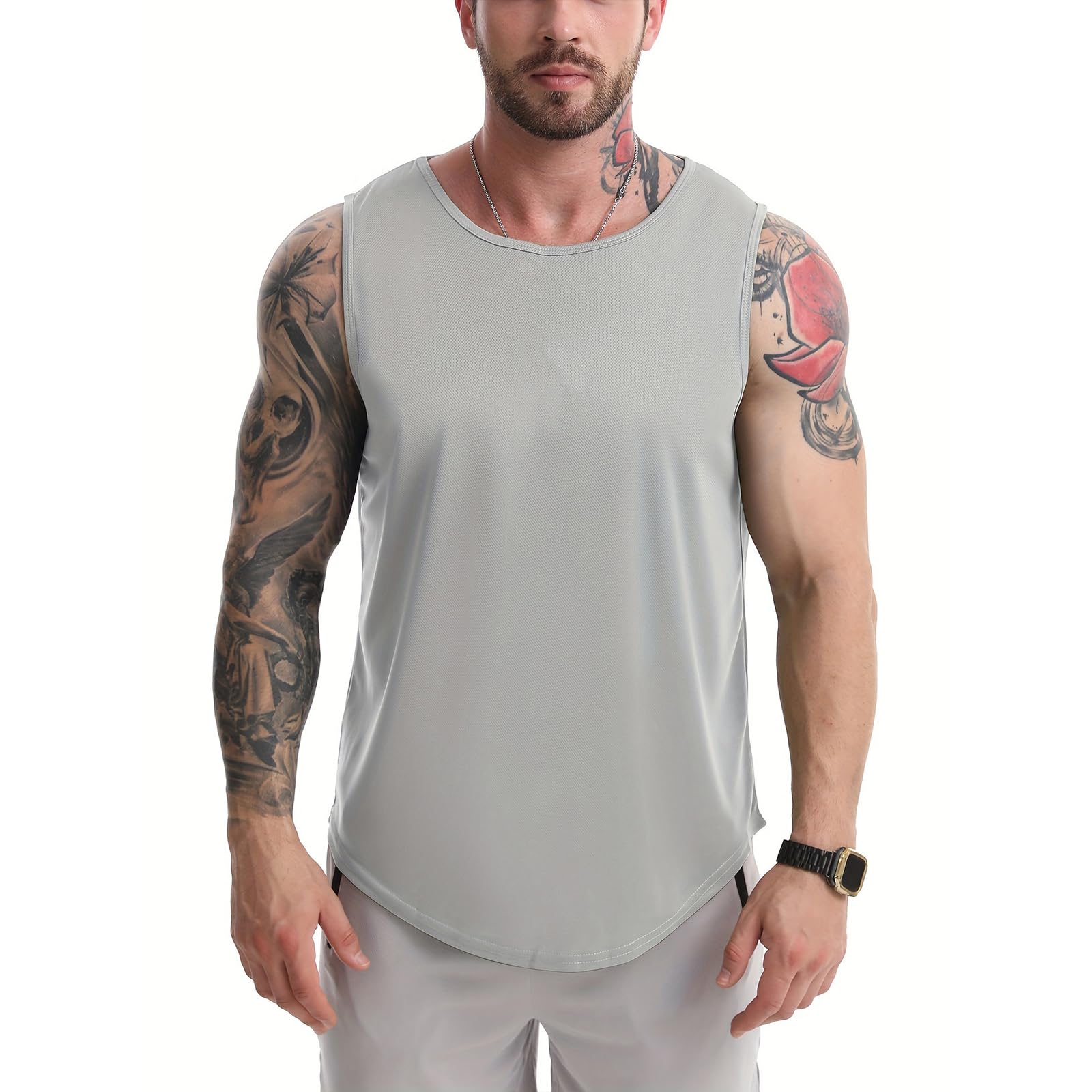 【送料無料】 メンズ タンクトップ トレーニングウェア Uネック ノースリーブ フィットネスTシャツ 筋トレ スポーツ 袖なし スポーツウェア ボディビル マッ...