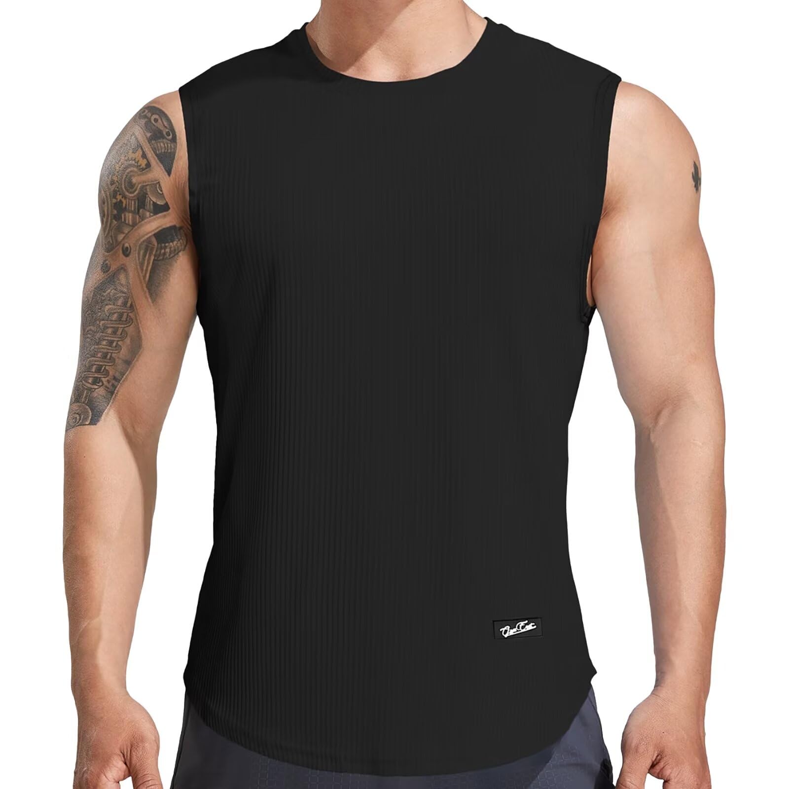 【送料無料】 メンズ ベスト トレーニング ノースリーブ フィットネス Tシャツ 筋トレ スポーツウェア ボディービル ストレッチ アイスシルク 吸汗速乾 トップス 色：ブラック、サイズ：2XL