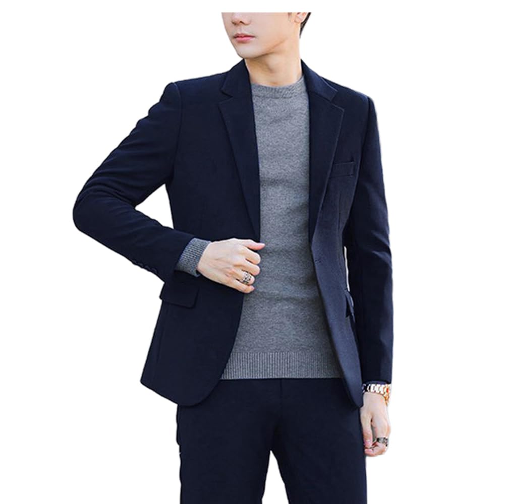 【送料無料】 テーラードジャケット メンズ スーツジャケット カジュアル ビジネス ブレザー 大きいサイズ 通勤 スーツ 長袖 無地 アウター スリム シンプル 上着 春秋 日常 オフィス 色：ネイビー、サイズ：XL