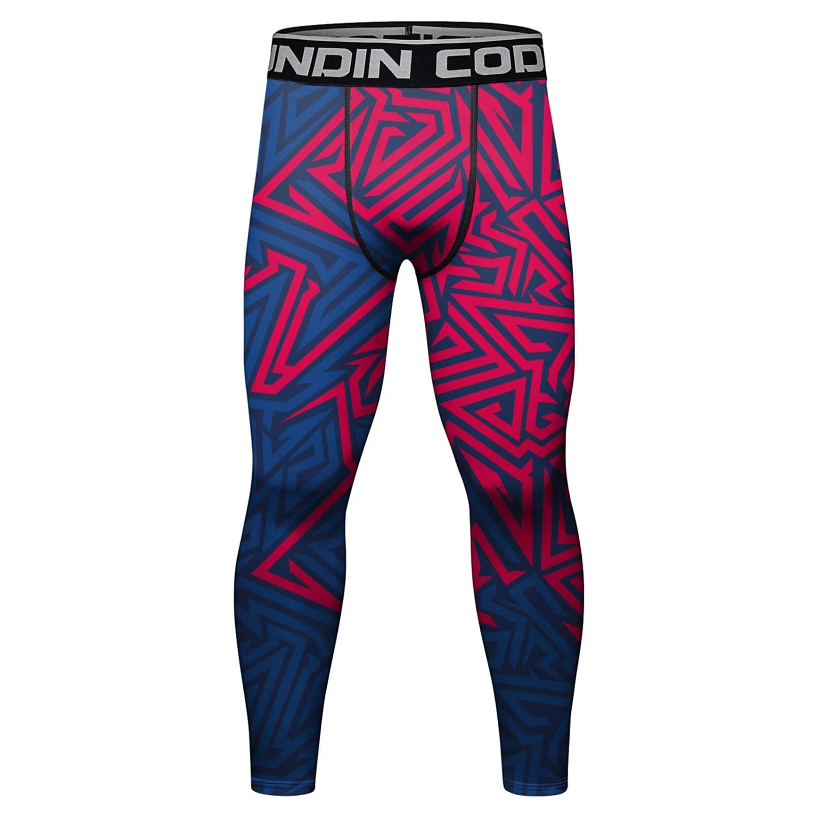 【送料無料】 スポーツタイツ メンズ トレーニング 筋トレ プリント柄 コンプレッション タイツ 通気 吸汗 速乾 パワーストレッチ スポーツ ランニング スパッツ 色：レッドブルー2、サイズ：M