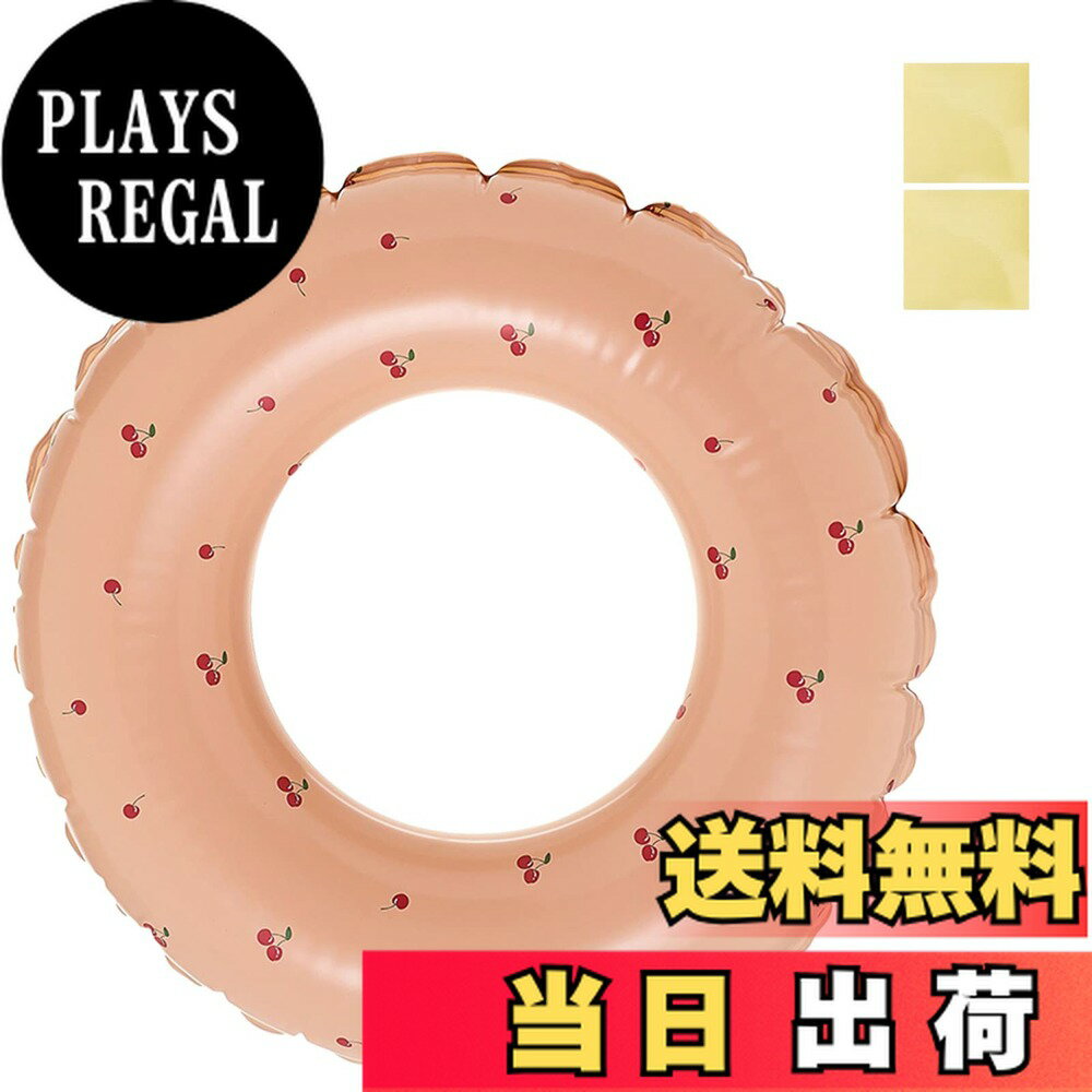 【送料無料】浮き輪 ビニール補修用テープ2枚付き フロート うきわ 1人乗り 子供用 大人用 子供 キッズ 浮き具O型 強い浮力 厚く 耐久性 空気 漏れにくい 壊れにくい 安定性 折りたたみ式 キラキラ 夏休み 暑さ対策 プール 夏海遊び 夏 水遊び 色：チェリー、サイズ：70