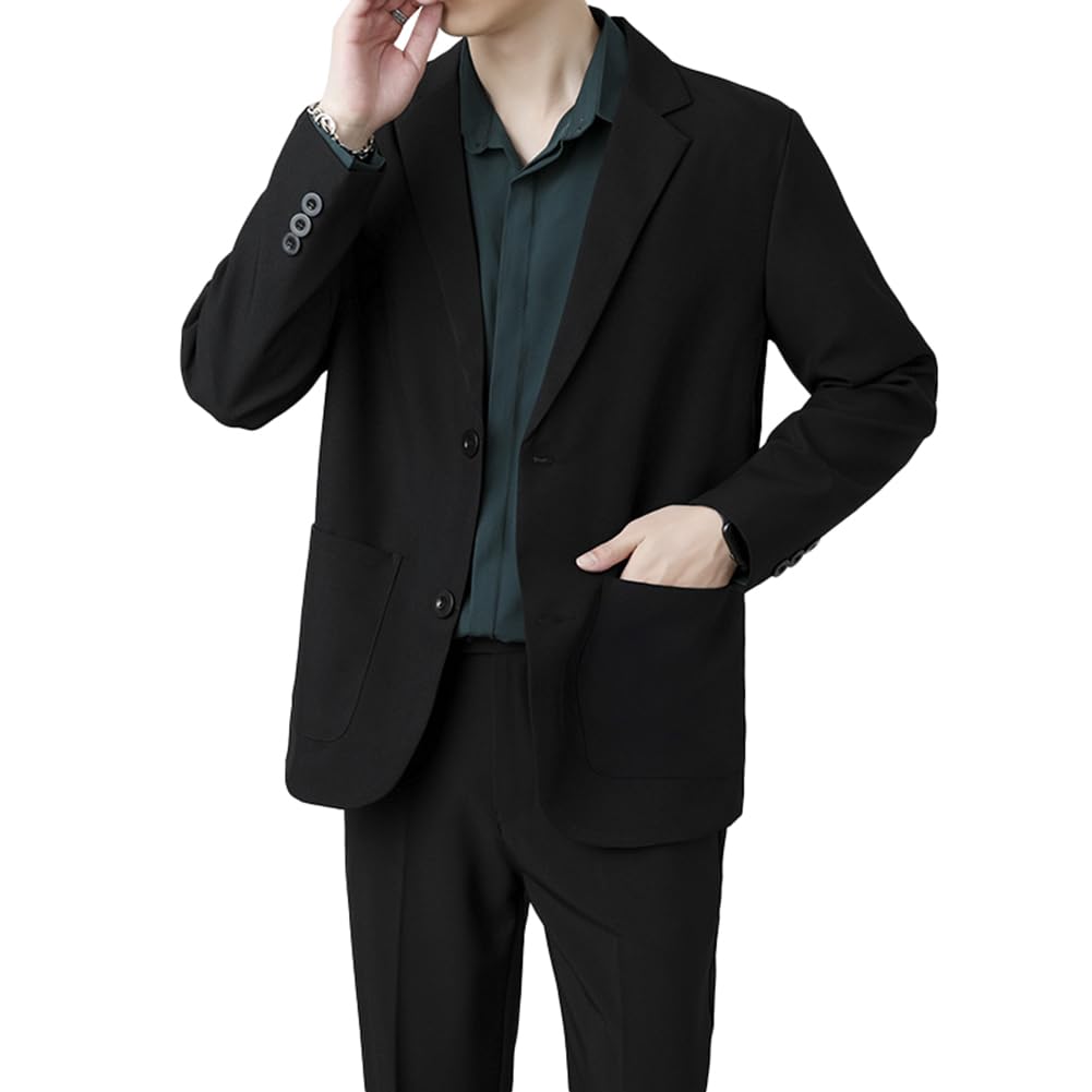 【送料無料】 メンズ テーラードジャケット カジュアル スーツ 通勤 ブレザー 大きいサイズ ジャケット 長袖 無地 ゆったり おしゃれ 上着 アウター 春 秋 冬 通学 日常 色：ブラック、サイズ：M
