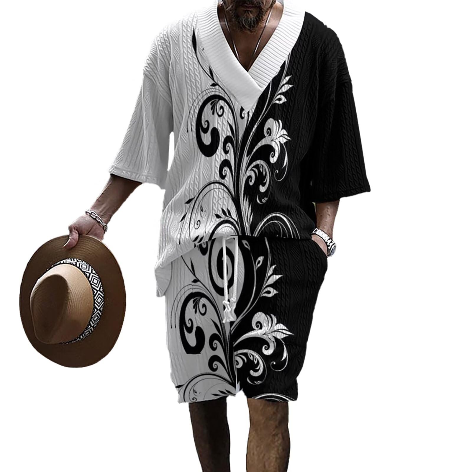 【送料無料】 ジャージ上下セット メンズ 秋服 長袖 Tシャツカットソー+ロングパンツ カジュアル Vネッ..