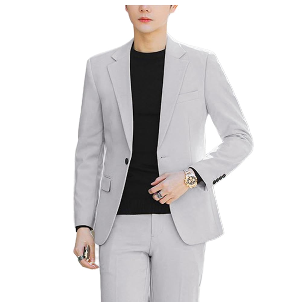 【送料無料】 テーラードジャケット メンズ スーツジャケット カジュアル ビジネス ブレザー 大きいサイズ 通勤 スーツ 長袖 無地 アウター スリム シンプル 上着 春秋 日常 オフィス 色：ライトグレー、サイズ：5XL