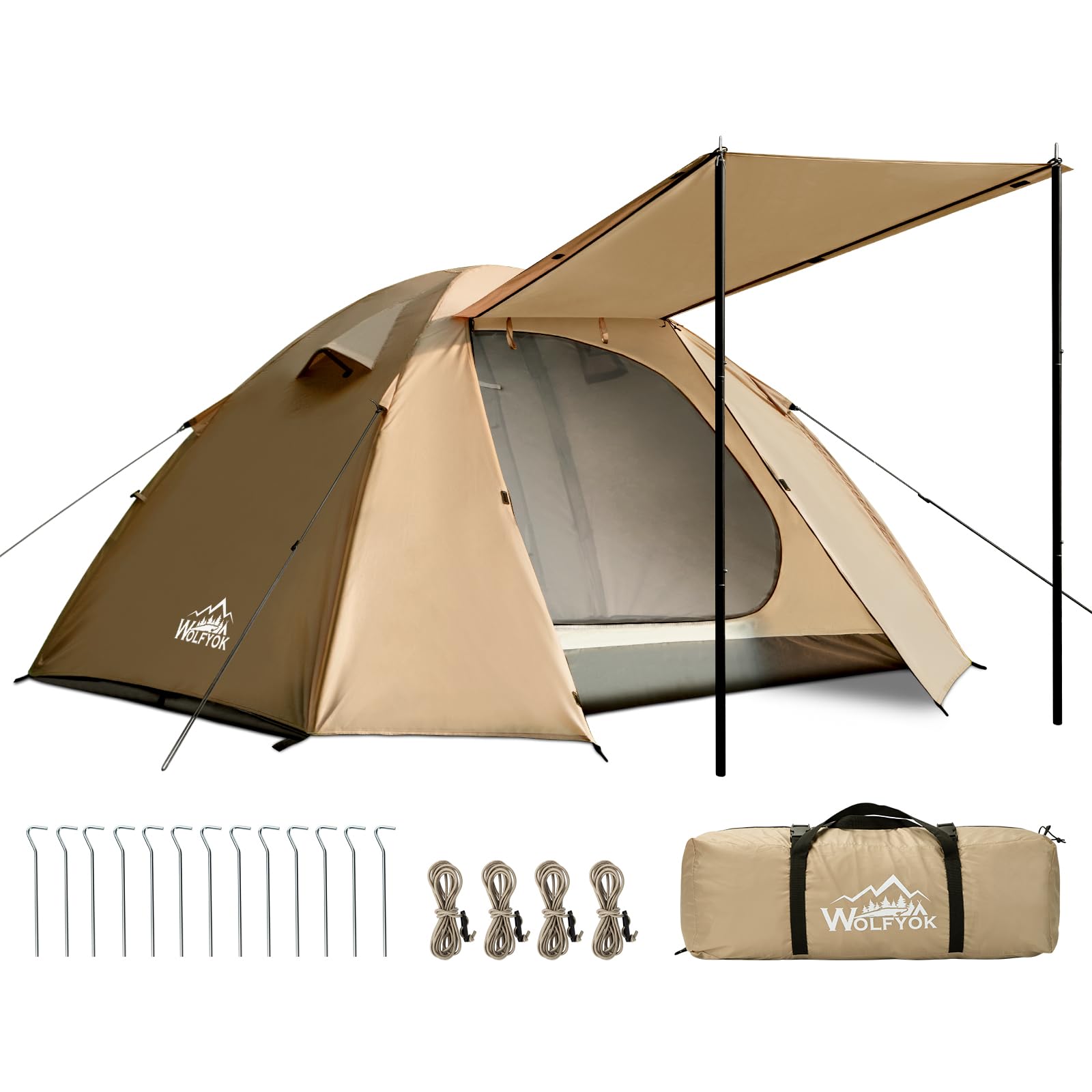 【送料無料】テント 2人用 4人用 【幅広い内室&通風 携帯超軽量】 簡単設営 前室あり 耐水圧4000mm 防蚊ネット付き 自立式 二重層構造 コンパック収納可能 二重層構造 テント ファミリー ドームテント ツーリングドーム キャンプ アウ 色：ベージュ、サイズ：M（1~2人）