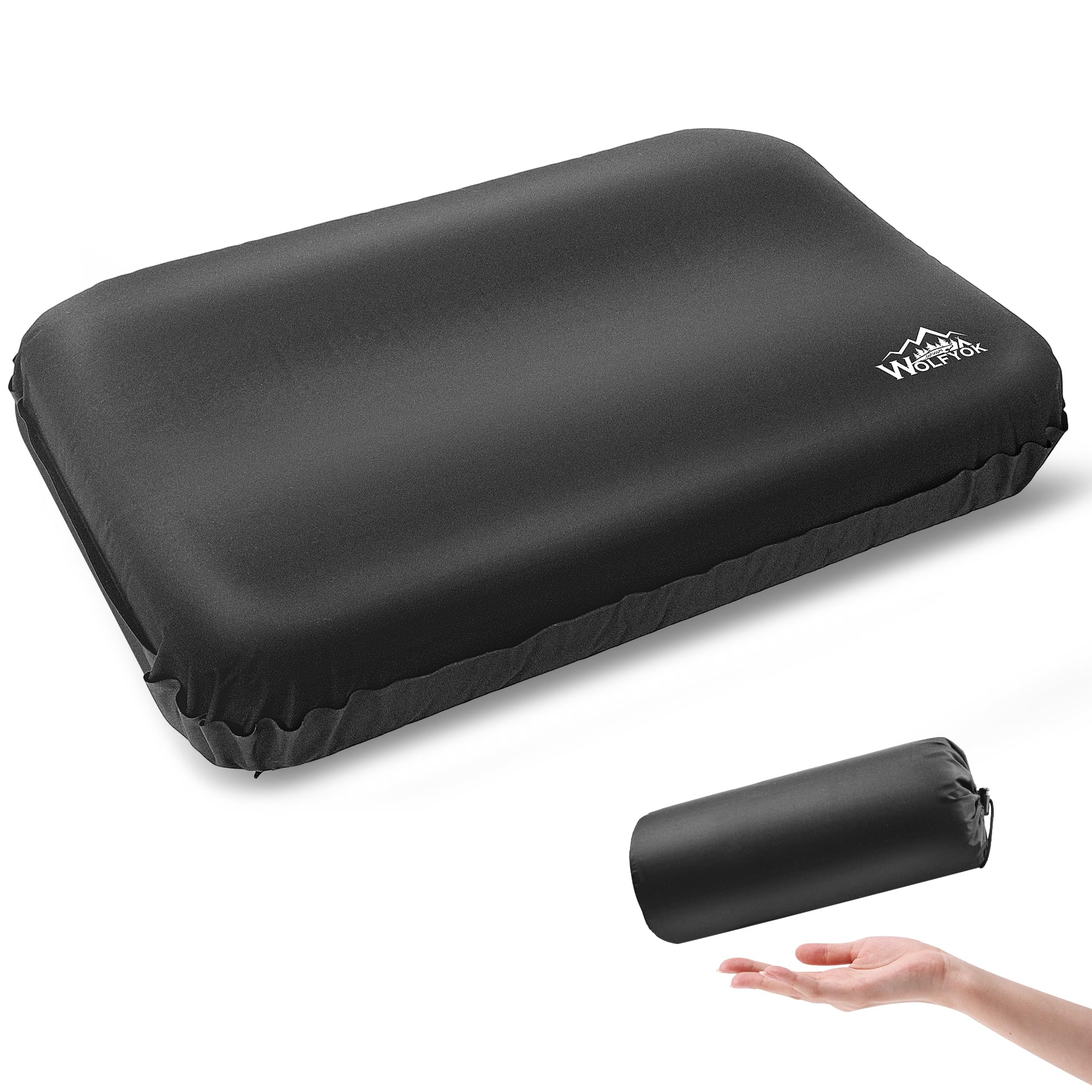 【送料無料】キャンプ 枕【3秒自動膨張・手間不要・ウレタン最適な寝心地】 アウトドア 枕 ウレタン インフレーターピロー 多段高度調整可 ハイ/ロー切替可能 撥水素材 人間工学デザイン 枕 キャンプ 30D高伸縮性ある素材 旅行枕 キ 色：ブラック、サイズ：スタンダード