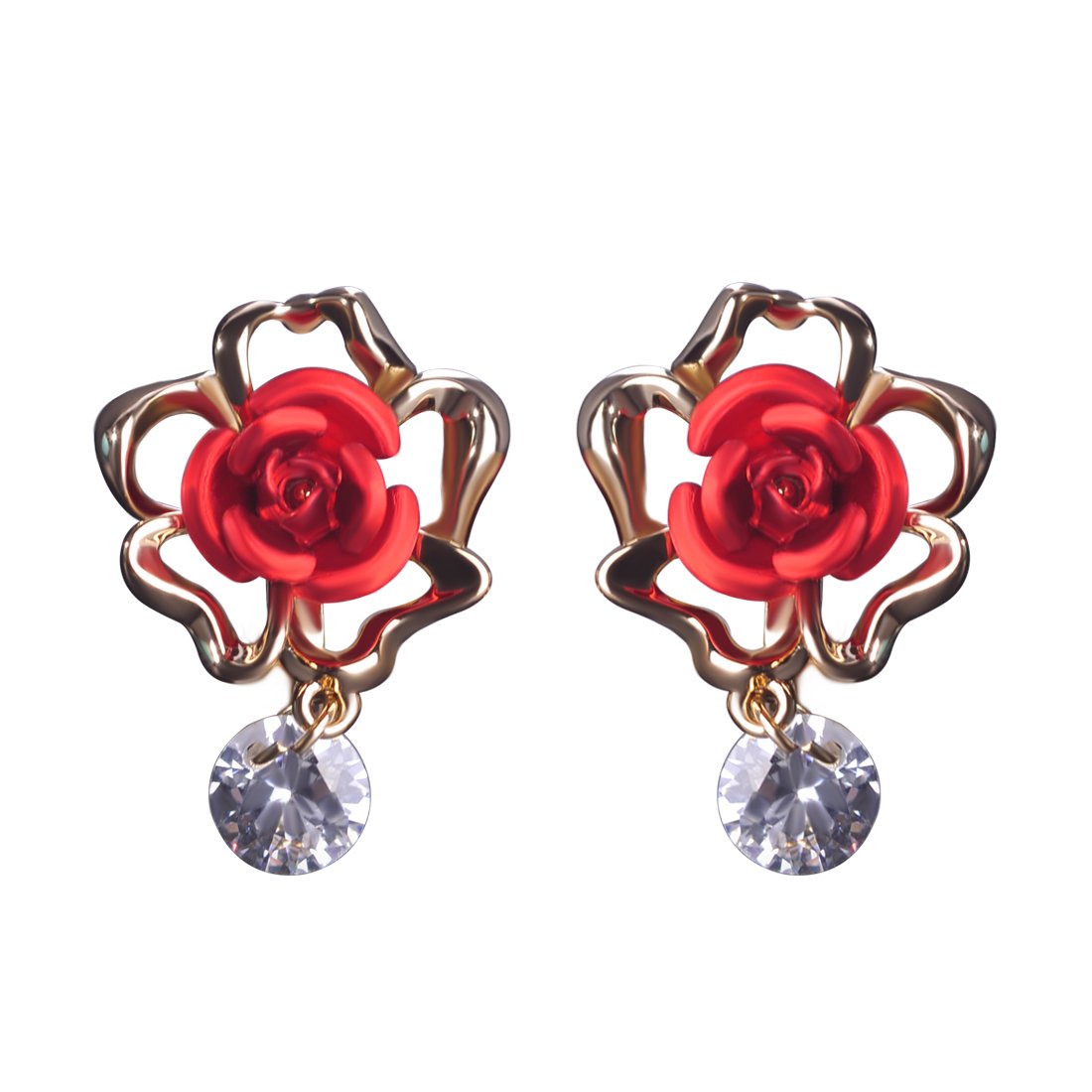 【送料無料】MECHOSEN レディース イヤリング ピアス風 かわいい 人気 バラ 花 ホワイトデーお返し 誕生日 記念日 色:レッド