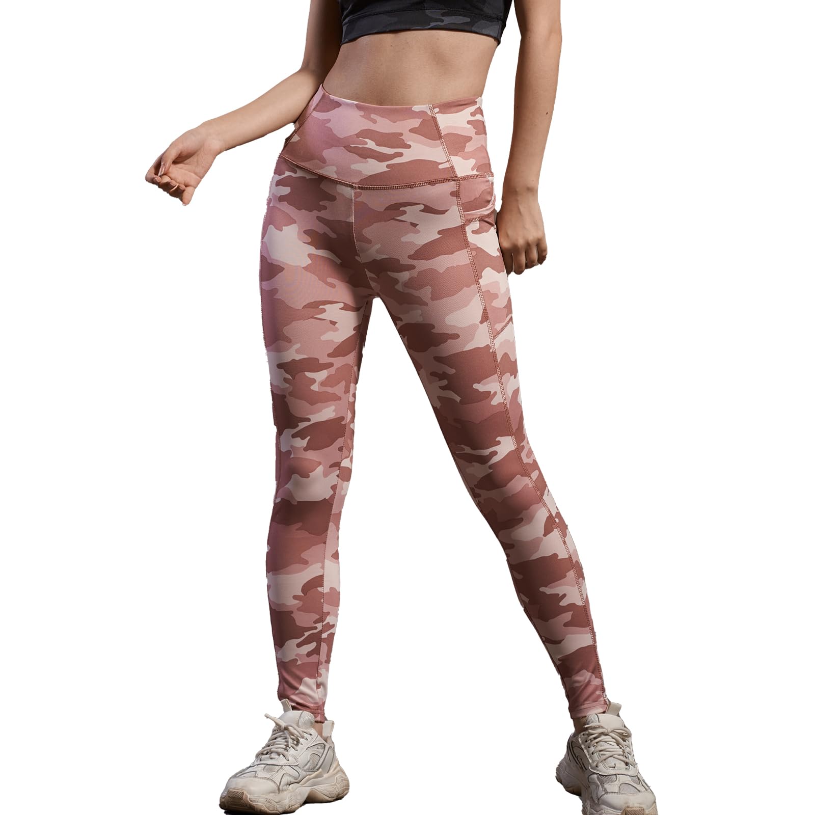 【送料無料】[iito.seasons] ヨガパンツ レディース レギンス 柄 体形補正 ヨガウェア ハイウエスト 9分丈 美脚 美尻 フィットネス スポーツタイツ ボトムス トレーニング ランニング ストレッチ UVカット 吸汗速乾 人気 おしゃれ 色：カモフラージュピンク、サイズ：L