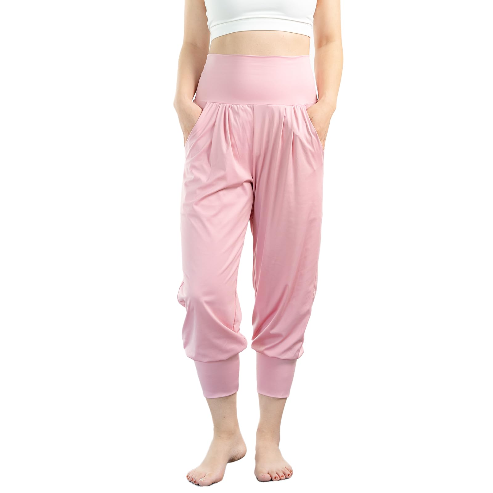 【送料無料】[iito.seasons] ヨガパンツ レディース サルエル 7分丈 パンツ ゆったり ロング丈 ヨガ ハイウエスト ワイドパンツ フィット ネスパンツ スポーツ ルームウェア ヨガ 部屋着 伸縮性 薄手 吸汗速乾 紫外線対策 色：ローズピンク、サイズ：M