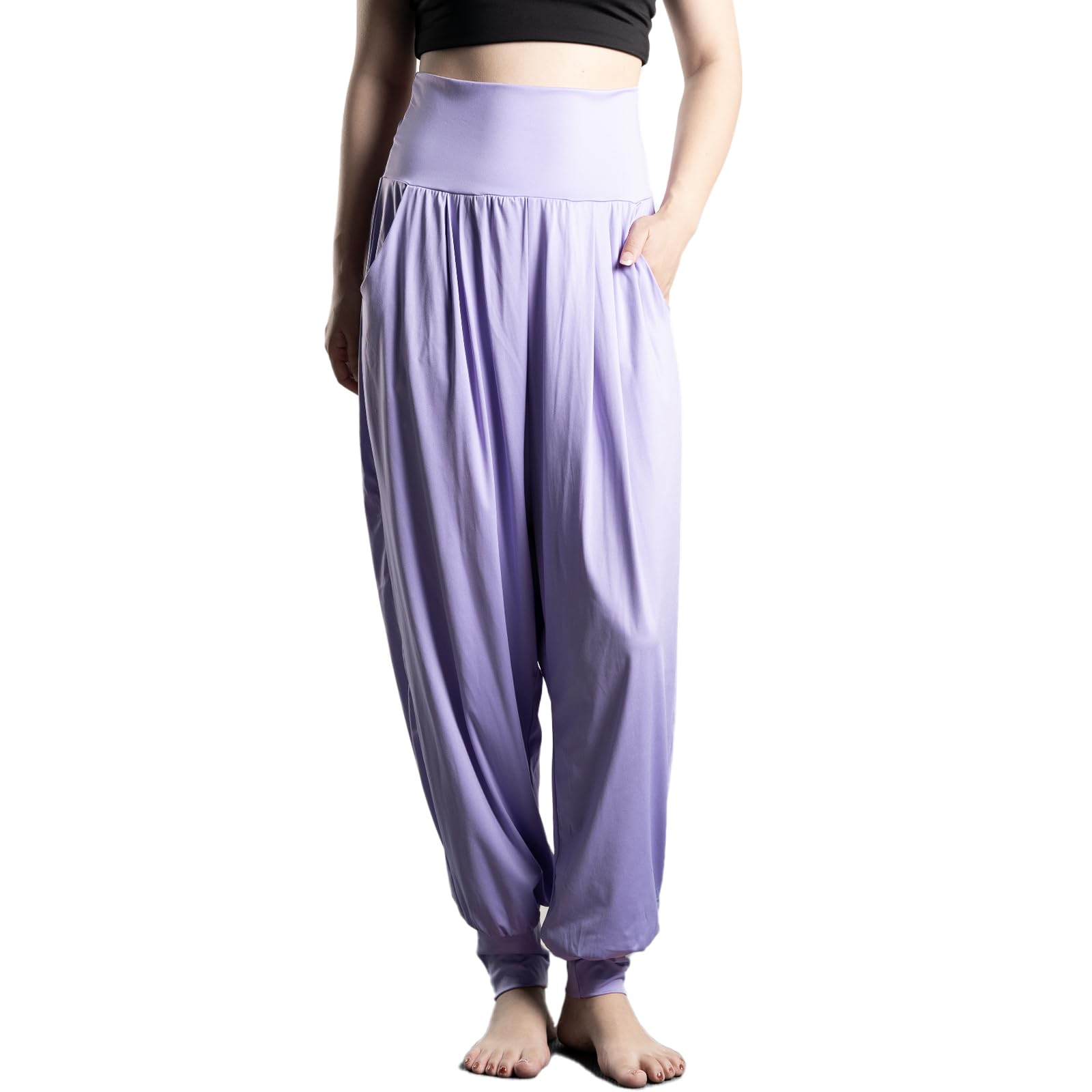 【送料無料】[iito.seasons] ヨガパンツ レディース サルエル 10分丈 パンツ ゆったり ロング丈 ヨガ ワイドパンツ フィットネス パンツ スポーツ ルームウェア ヨガ 部屋着 薄手 伸縮性 吸汗速乾 紫外線対策 色：バイオレット、サイズ：M