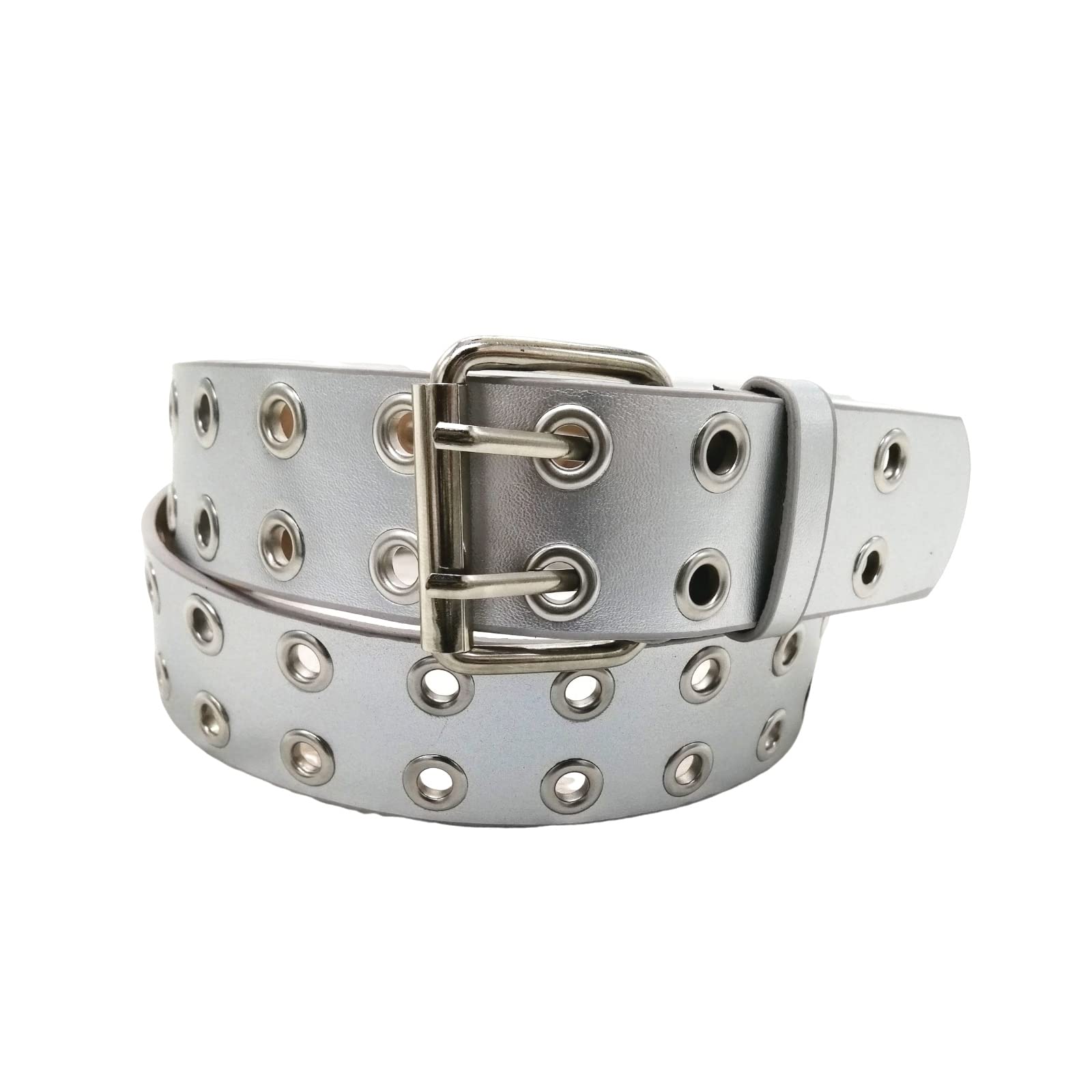 【送料無料】[APOSITV] レディース ベルト 幅広 太め ダブルピン バックル 合皮 シルバー ...