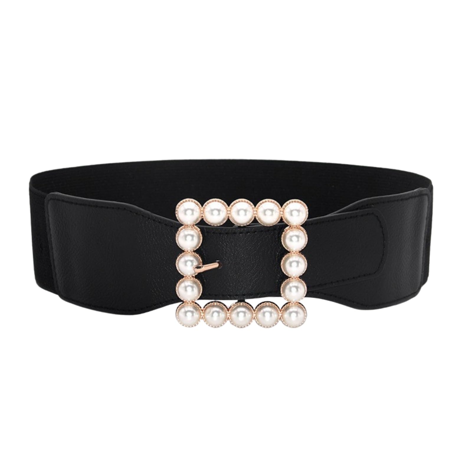 【送料無料】[APOSITV] レディース ベルト ゴム 太め 黒 白 パール ゴムベルト 飾りベル ...