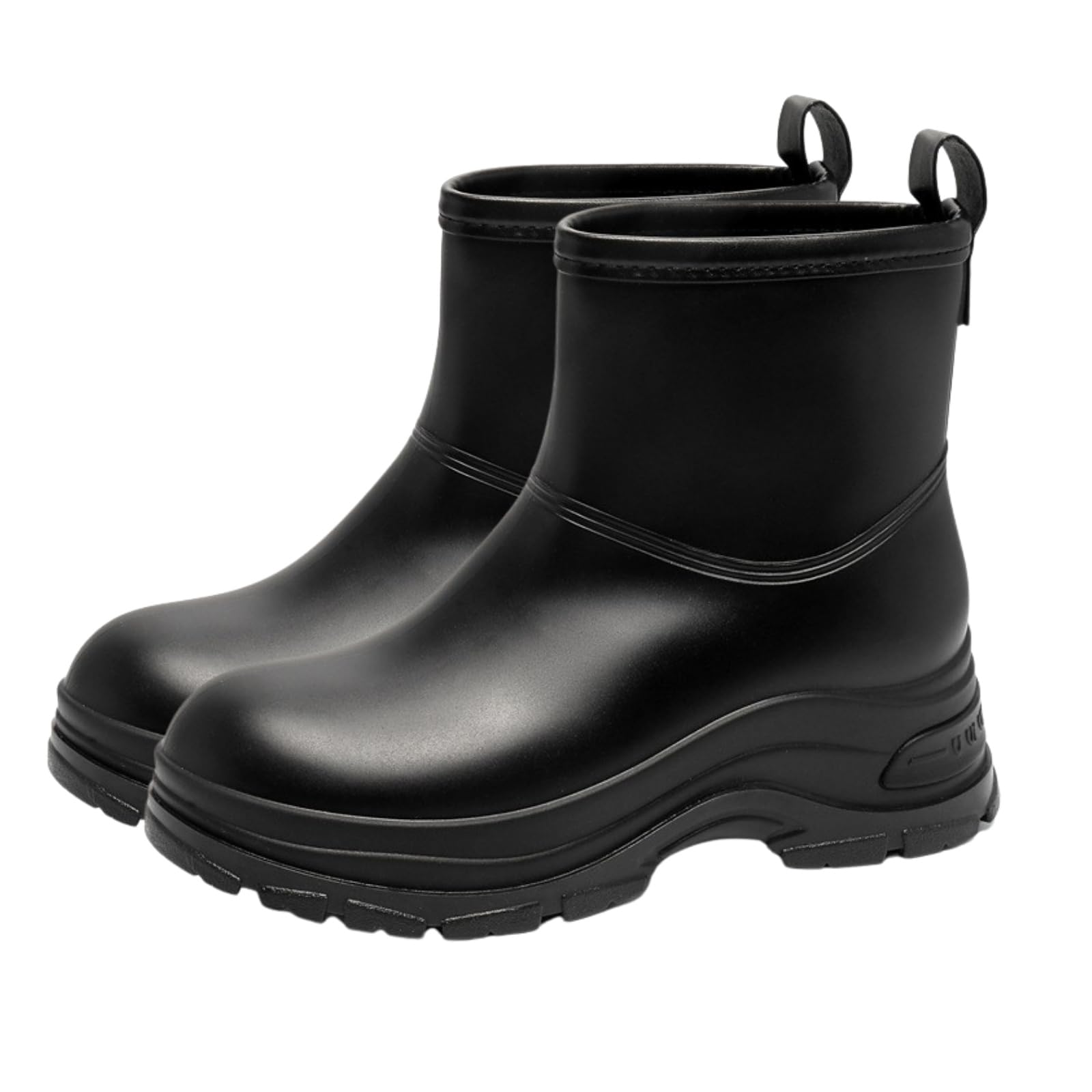 【送料無料】[APOSITV] レインブーツ レディース 厚底 防水 レインシューズ カジュアルブーツ ショート 黒 色：ブラック、サイズ：24.5 cm