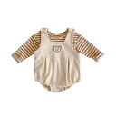 【送料無料】ベビー服サロペットデニム春秋服ボディスーツ男の子女の子カバーオール長袖Tシャツ2点セット赤ちゃん七五三バースデー出産準備贈り物 色:ベージュ2、サイズ:100cm(24-36M)