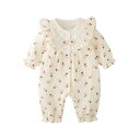 【送料無料】ベビー服 長袖ロンパース女の子春秋新生児カバーオール子ども服起毛襟付きかわいいおしゃれ贈り物 出産祝い花柄総柄ベージュ 色:花柄ベージュ、サイズ:9...