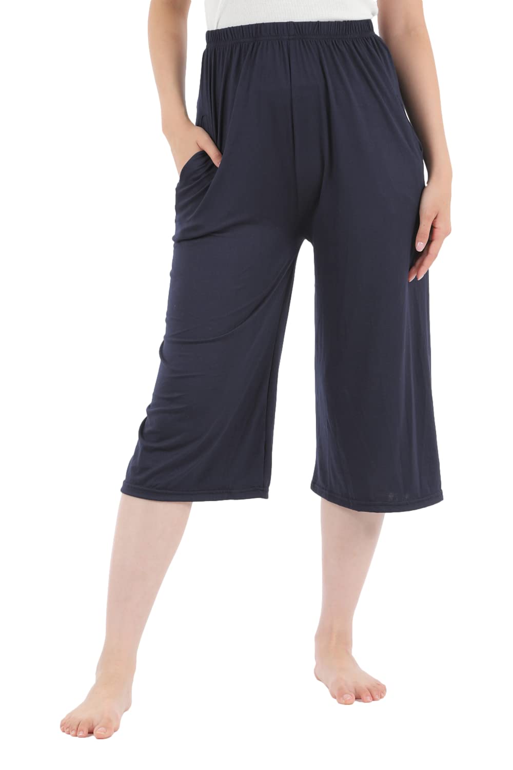 【送料無料】[Liapom] カプリパンツ レディース ルームウェア ワイドパンツ 部屋着 リラックス パンツ パジャマパンツ 色：ネイビー、サイズ：L-LL
