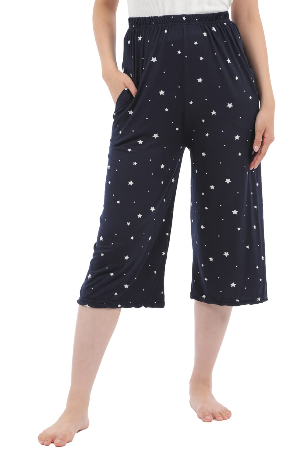 【送料無料】[Liapom] カプリパンツ レディース ルームウェア ワイドパンツ 部屋着 リラックス パンツ パジャマパンツ 色：星柄、サイズ：L-LL