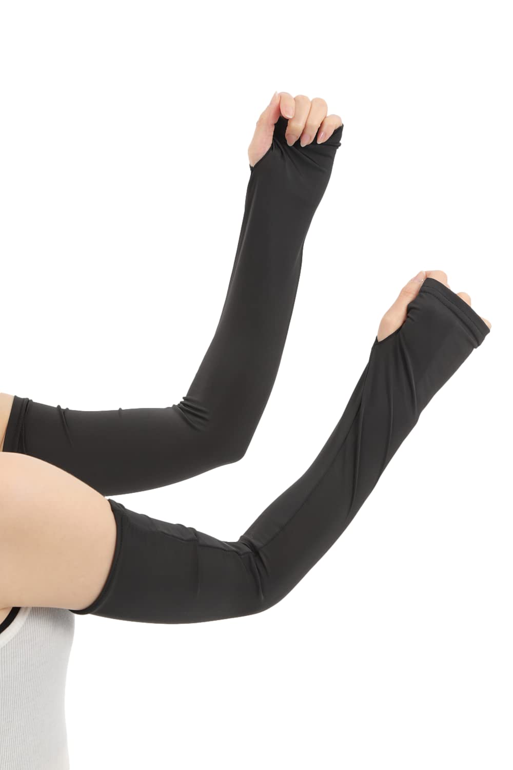 【送料無料】[Liapom] アームカバー 接触 冷感 UV加工 吸水速乾 腕カバー アームスリーブ アームガード 紫外線対策 レディース 色：ロングブラック
