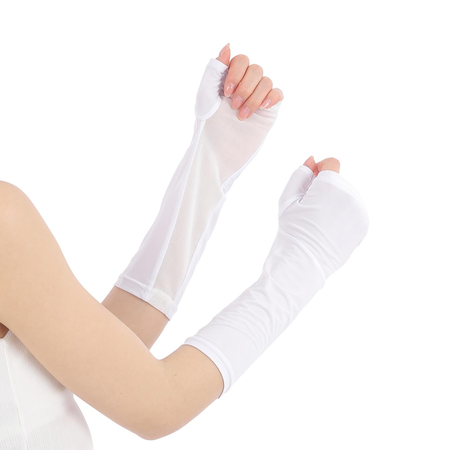 【送料無料】[Liapom] アームカバー 冷感 ひんやり 日焼け止め メッシュ uvカット UV対策 紫外線対策 通気性 伸縮性 レディース 色：ショートホワイト