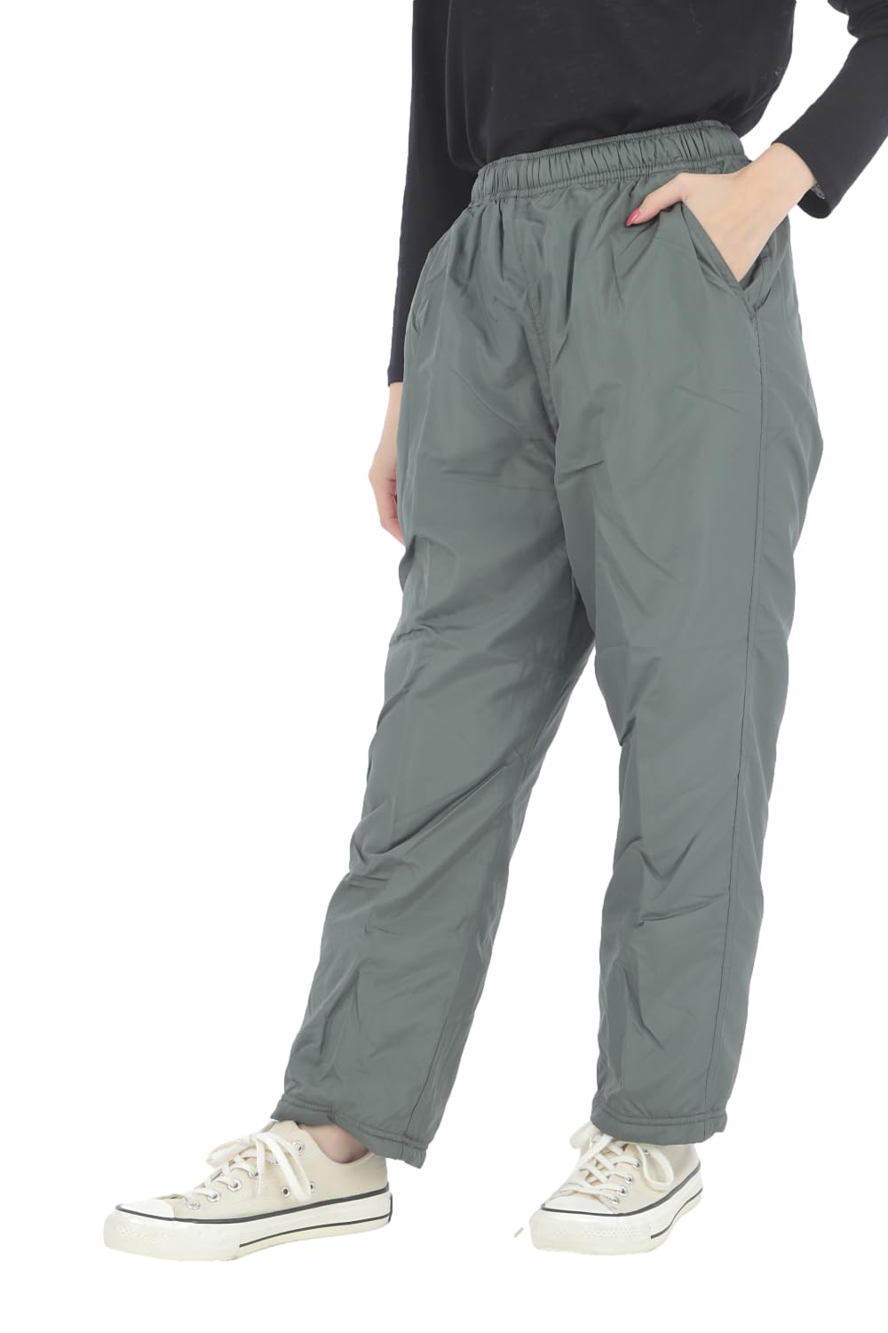 【送料無料】[onion cross] シャカパン ナイロンパンツ 股下丈63cm 裏起毛 裏ボア 撥水 レディース 色：グリーン、サイズ：L