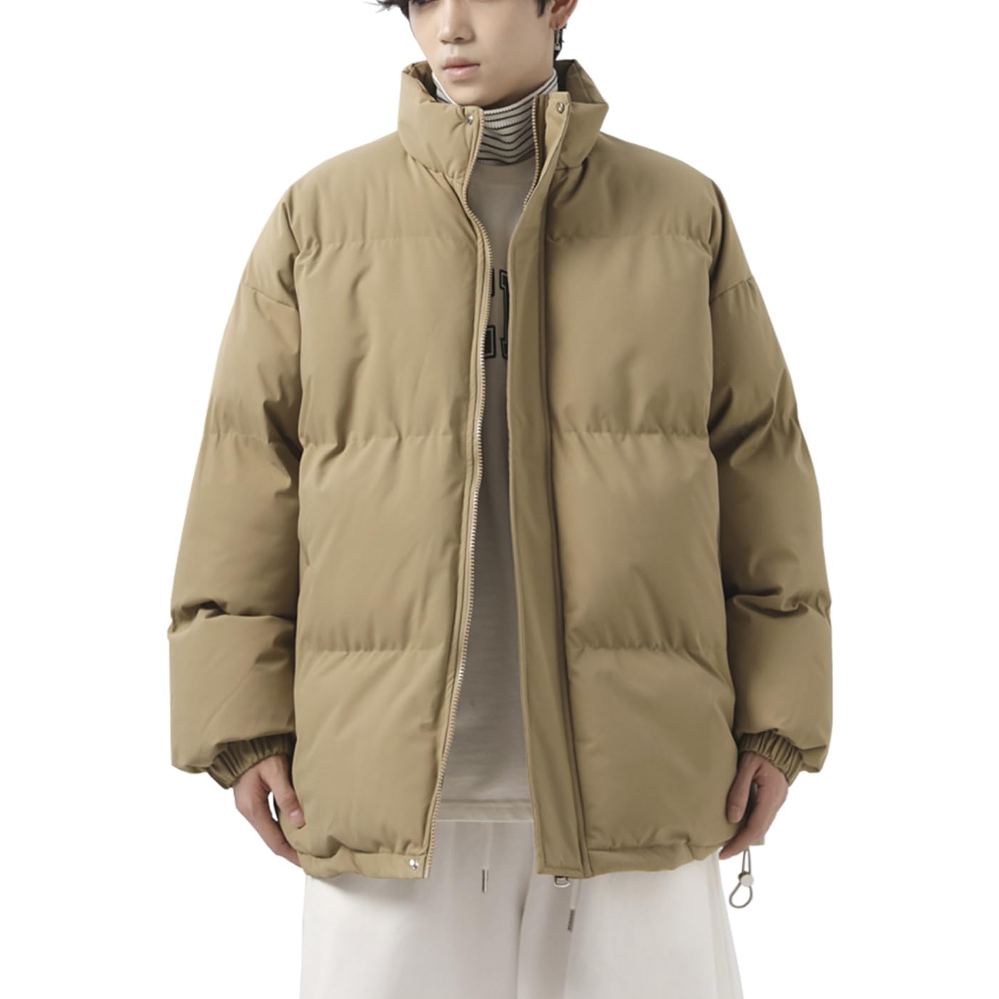 【送料無料】[uptoyou] ダウンジャケット メンズ 冬 アウター 防寒 ジャケット大きいサイズ 軽量 撥水 中綿ジャケット 冬服 M-4XL 男女兼用 色：カーキ、サイズ：L
