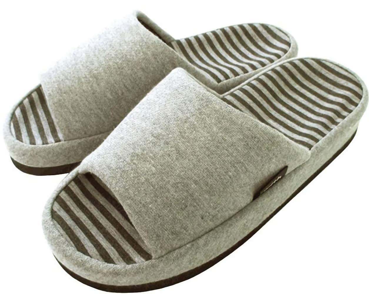 【送料無料】[aspersio] [アスペルシオ] 足指グリップ ぴったりフィット スリッパ 色：グレー ボーダー、サイズ：M