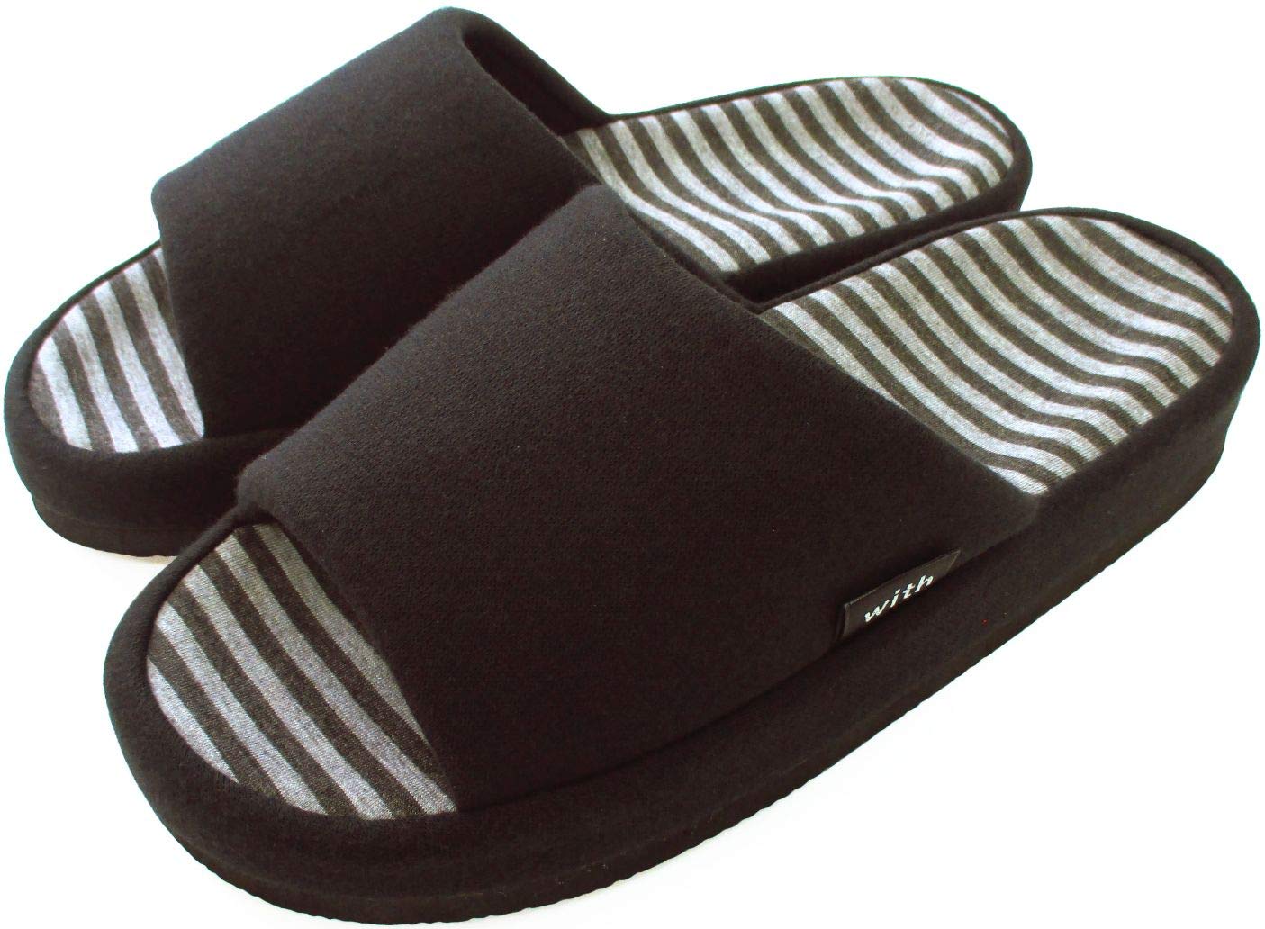 【送料無料】[aspersio] [アスペルシオ] 足指グリップ ぴったりフィット スリッパ 色：ブラック ボーダー、サイズ：L